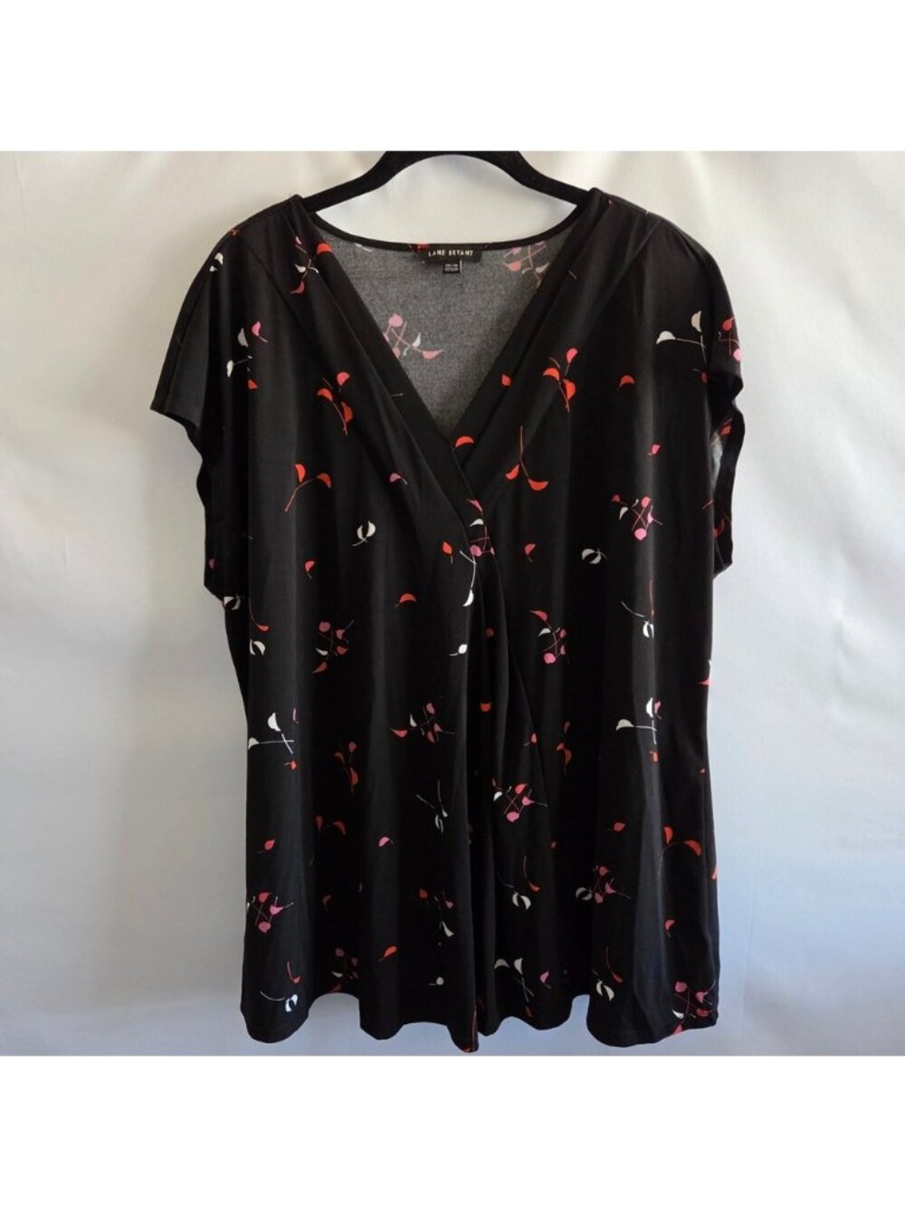 Lane Bryant Black Floral Leaf Print V-Neck Surplice Top Blouse Womens‎ 18/20